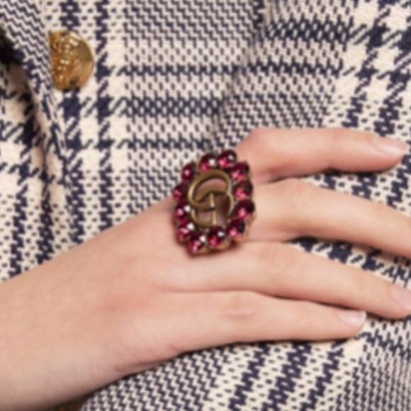 💖💯🆕Gucci Marmont Double G Pink Crystal Ring in Gold - Picture 10 of 16